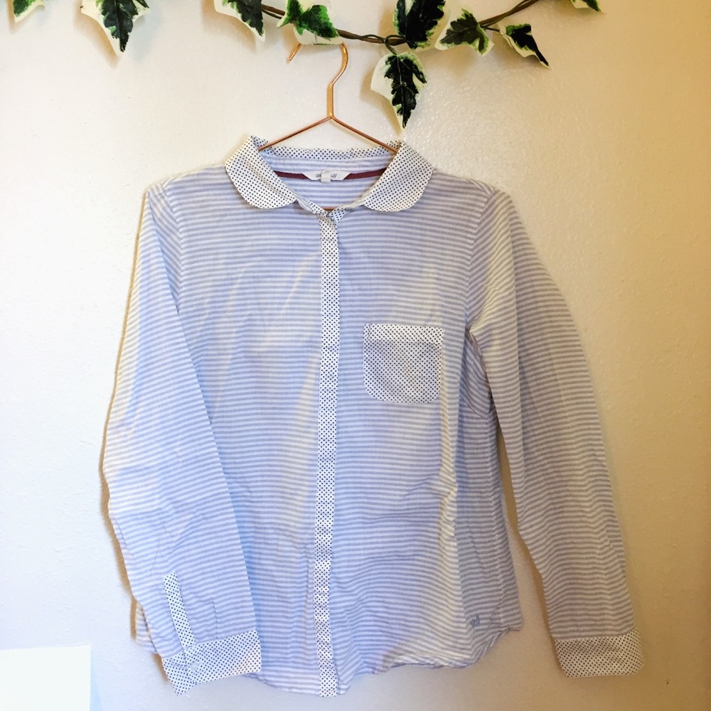 White Stuff Striped Button Down w/ Polka Dots